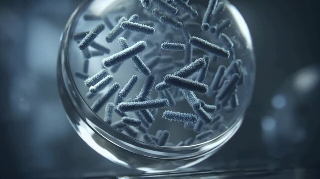 Bacteria are observed in a petri dish as they move and grow during a lab experiment in the biological research facility.
