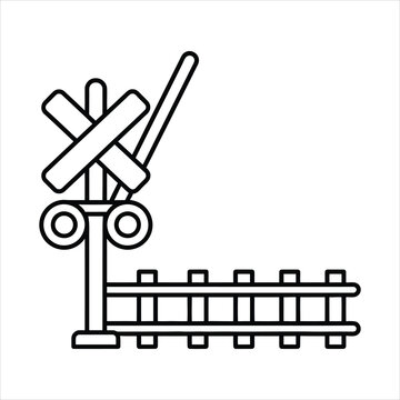 Railway Crossing and Railroad Barrier Gate Line Icon