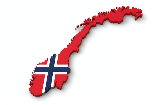 Norway Map with Official National Flag, Realistic 3D Country Shape Isolated on White Background