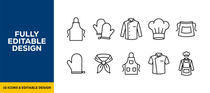 Black ink scribble chef apron kitchen clothing icon set bundle featuring hand drawn doodle sketch vector illustrations for restaurant branding and professional cook design art.