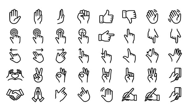 Modern hand gesture outline icons vector collection with editable stroke design