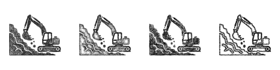 Obraz premium Black and white sketch quarry digging icon design set