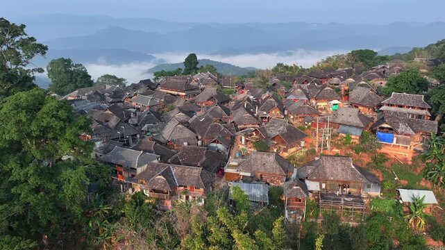 Wengji Village in Yunnan, China. The Birthplace of Iconic Pu-Erh Tea. Puer Region is famous by Ancient tea trees Forest.
