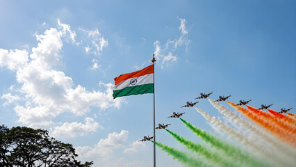 India Independence Day Aerial View with Fighter Jets and Flag © Nishanth