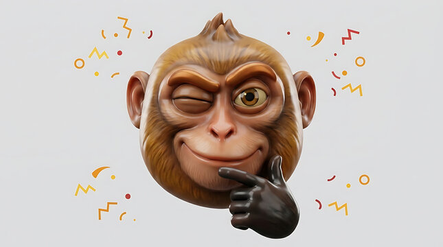 Close up portrait of monkey holding smartphone with confetti celebration background