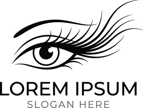 Eyelash extensions logo template vector illustration featuring elegant female eye with long lashes and eyebrow design.eps