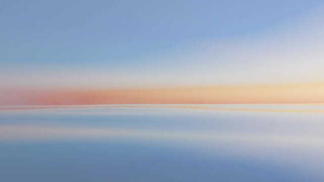 Beautiful cinematic sea horizon with colorful gradient sky reflection, 3D render