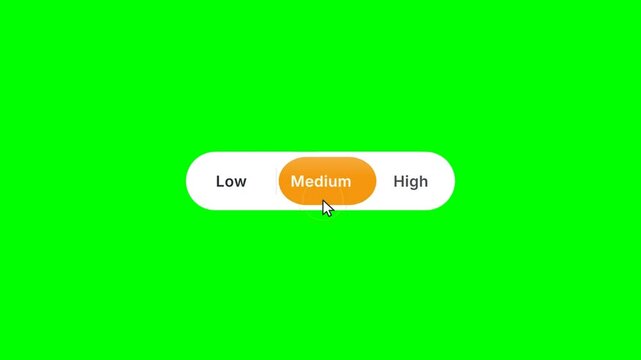 Animated low medium high priority selector switch clicking on green screen