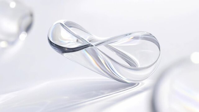 Abstract Glass Mobius Strip with Rainbow Reflections on White
