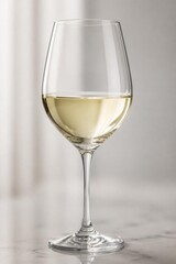 Fototapeta premium Crystal white wine glass with elegant stemware in a minimalist closeup composition.