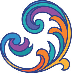 Fototapeta premium Colorful decorative floral scroll element with vibrant vector illustration style.