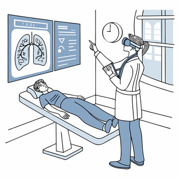 Doctor examining patient's lungs with virtual reality technology in a modern hospital setting medical examination hospital room medical equipment patient care medical practice clinical exa