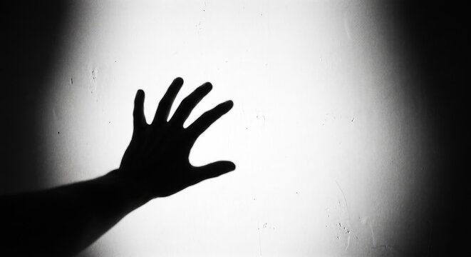 Silhouette of hand reaching out in darkness