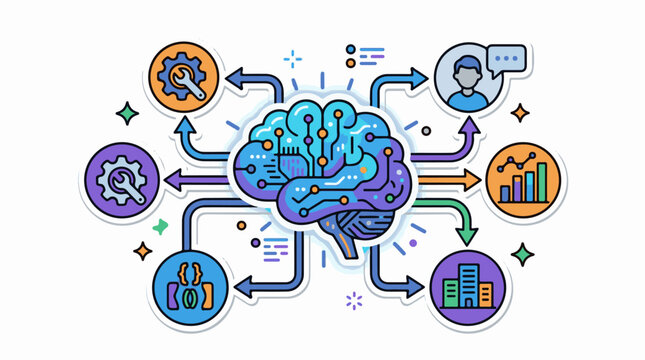 Digital brain network processing data and connecting concepts