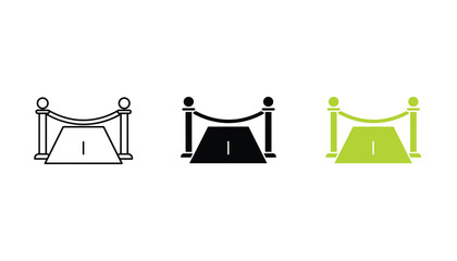 Red carpet stanchion barrier icon set with velvet rope in outline solid black and green graphic styles for event management hospitality luxury venues and VIP access control visual communication © TARU STOCKPLC