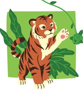 cute little tiger reaching ball