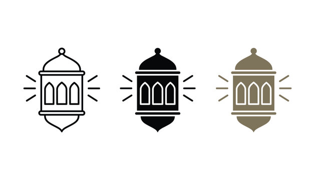 Decorative ramadan lantern fanoos icons in line art solid black and brown styles for religious holiday celebration design and islamic culture festive graphics for digital media and print materials