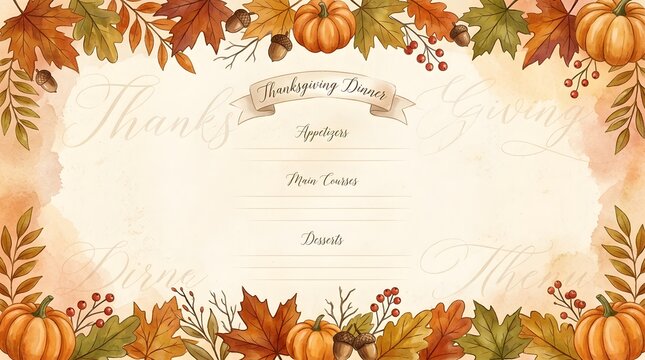 Watercolor Autumn Leaves Border with Pumpkins on a Light Background Frame