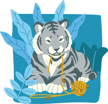 cute little white tiger bite ball