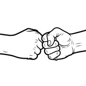 A black and white line art illustration showing two fists touching in a bump