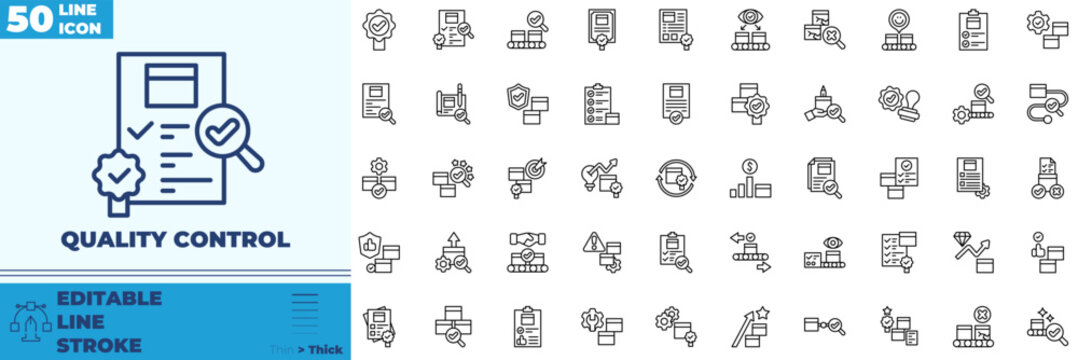 Quality Control Line Editable Icons set