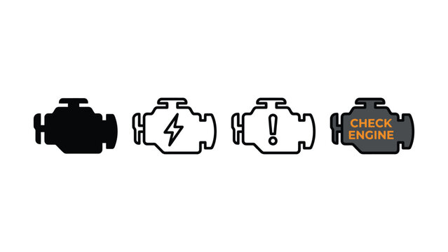 Four different car engine warning light icons on white background