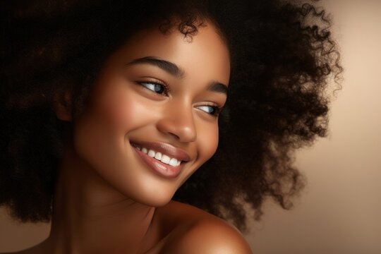 Beauty portrait of african american girl skin smiling adult.