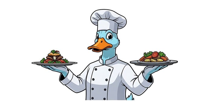 Robot chef preparing gourmet dishes in kitchen.