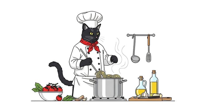 Steampunk robot chef cooking in kitchen.