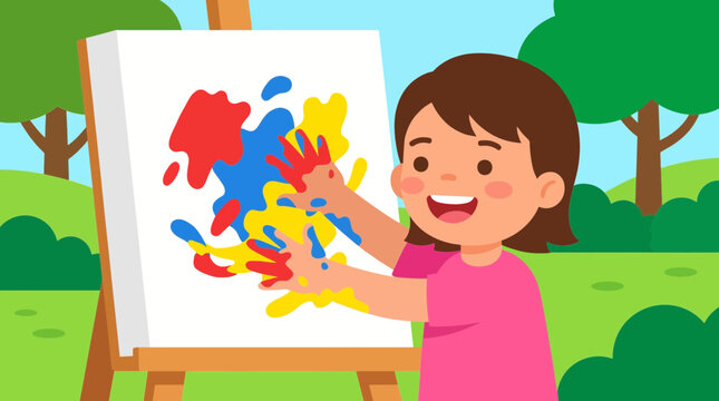 Finger Painting Flat Cartoon Illustration