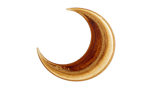 A coffee stain in the shape of a crescent moon isolated on transparent background