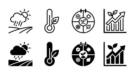 Fototapeta premium Climate monitoring and seasonal growth icons showcasing rainfall temperature and farming productivity metrics