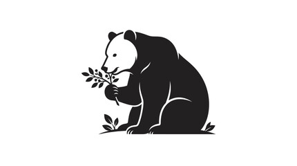 A panda bear eats shoots in a natural landscape environment. © Wikwik