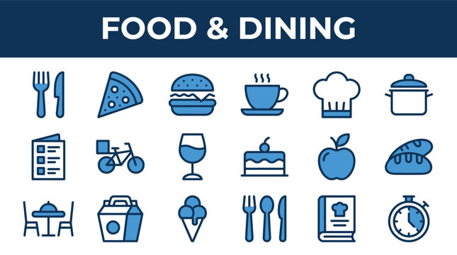 Food dining and restaurant menu icon set collection