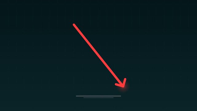 Animated Red arrow pointing down financial loss aqua concept loop