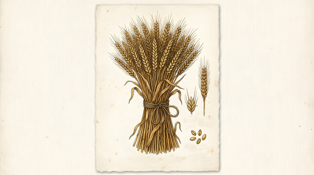 Hand Drawn Illustration of a Wheat Sheaf on Vintage Paper in Rustic Style