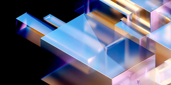3D blue crystal platform with black negative space