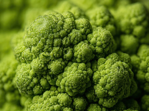 Close up macro structure of green cauliflower curd showing natural organic bumps