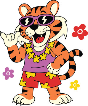 cute tiger summer shaka hand vibin