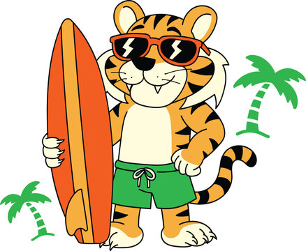 cute tiger summer surf boy