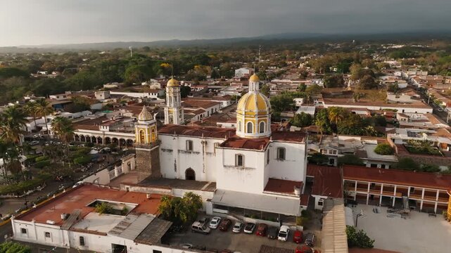 San Miguel Archangel Of The Holy Spirit Parish In The Town Of Comala, Colima In Mexico - Aerial Shot