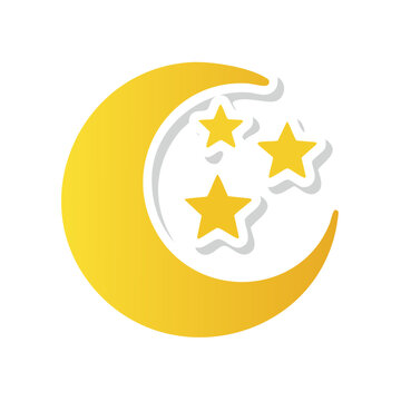 Yellow crescent moon and stars icon