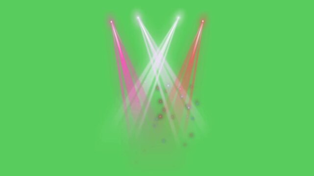 Realistic red and white light beam spotlight on green background.