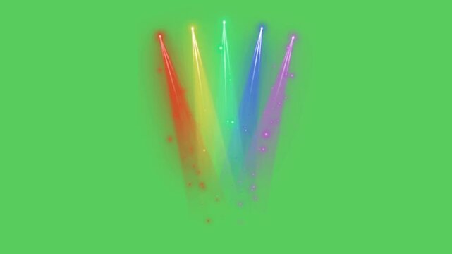 Realistic red and green light beam spotlight on green background.