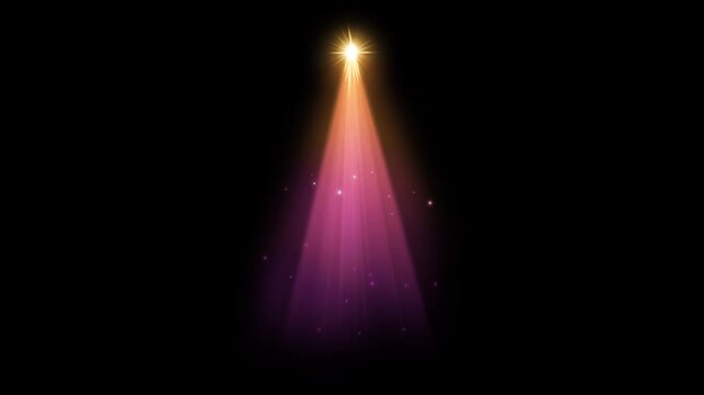 Realistic pink light beam spotlight on black background.