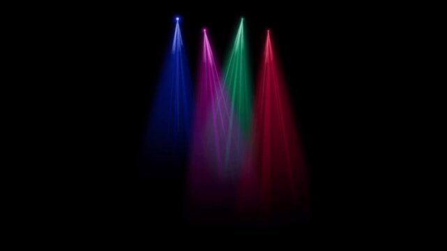 Realistic purple light beam spotlight on black background.