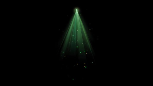 Realistic green light beam spotlight on black background.