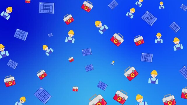 Engineering pattern looping blue background industrial construction icons motion 4K Video