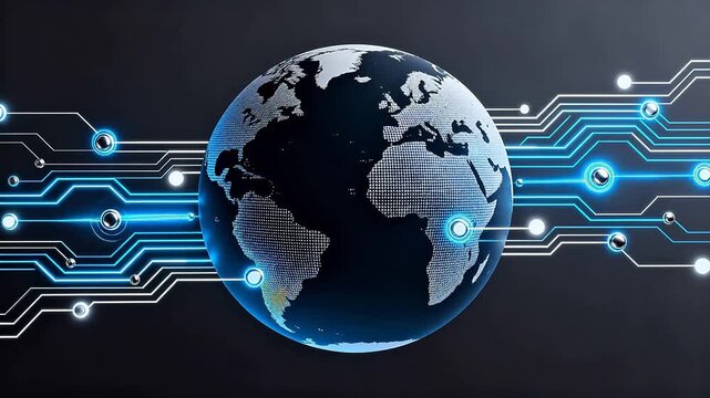 Globe with digital circuit lines