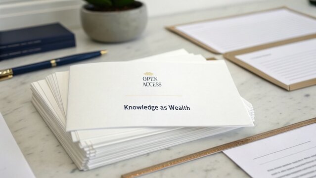 Open Access Knowledge as Wealth Concept with Minimalist Desk Arrangement Featuring Stationery and Plant Decoration